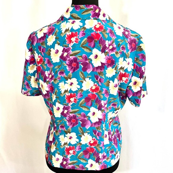 Leslie Faye Colorful Purple and Blue Button Blouse - Picture 4 of 11